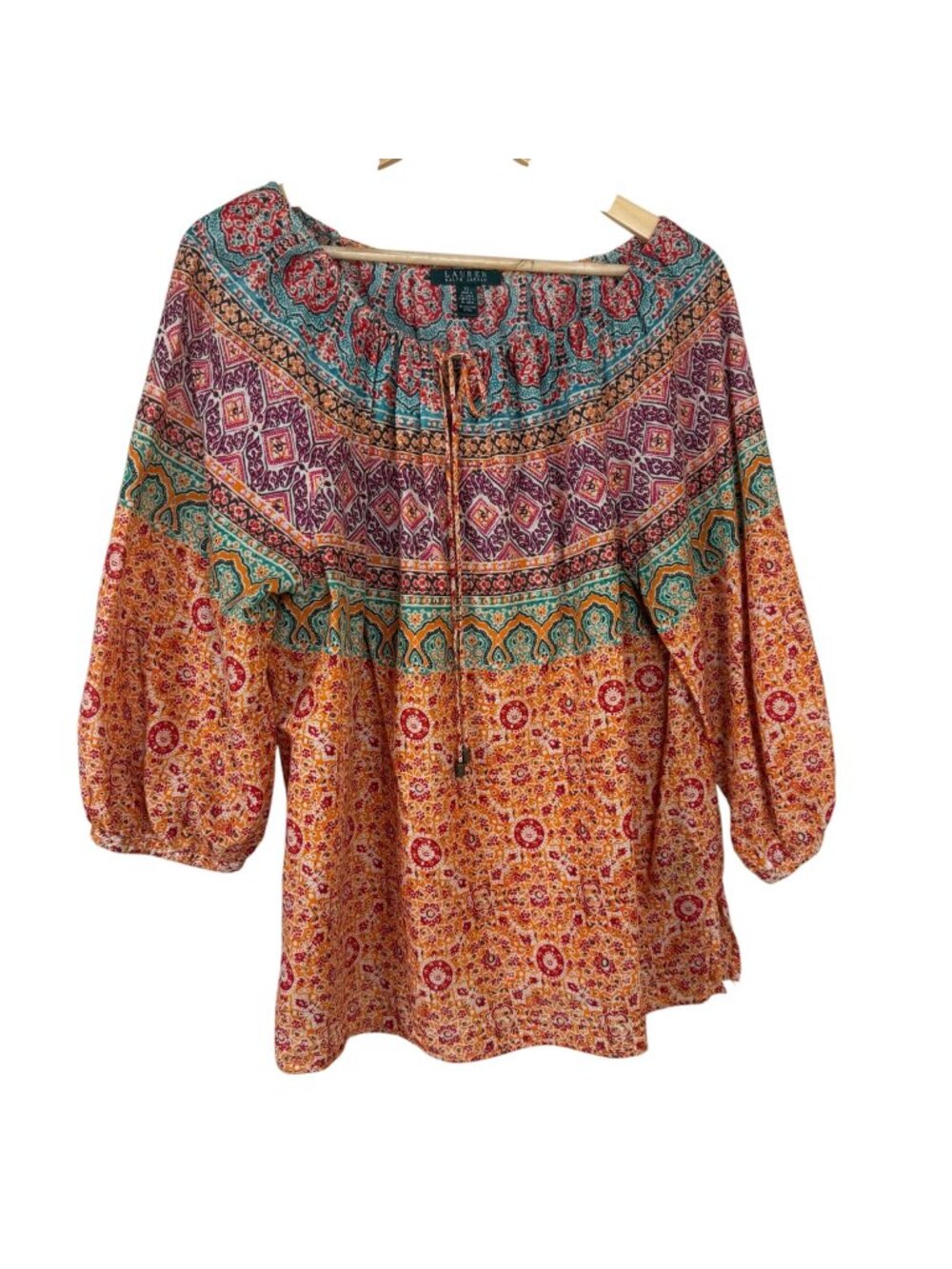 Lauren Ralph Lauren Colorful Pop Over Tunic Top Size XL Boho Summer Multicolor